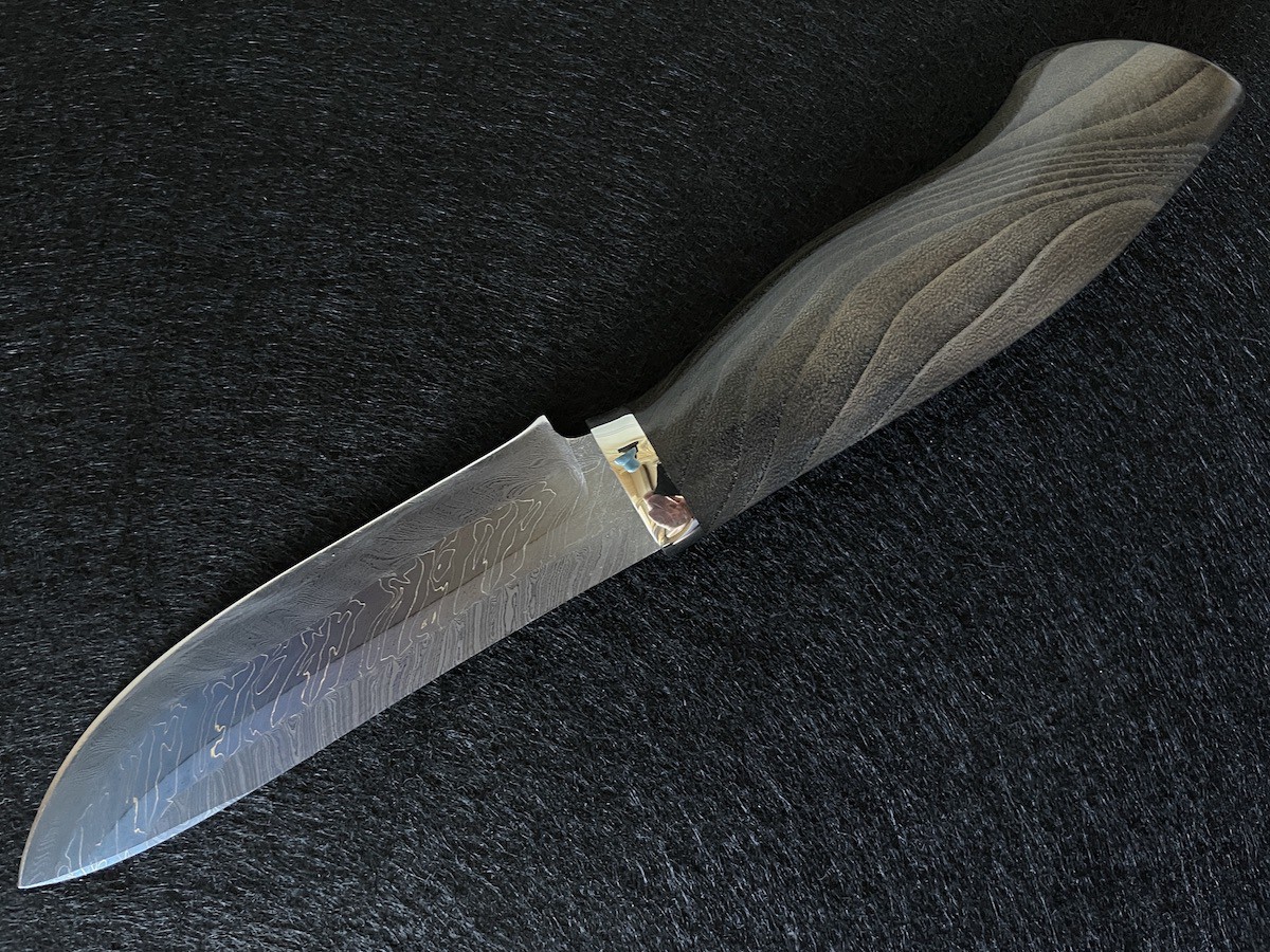 Нож из торцевого дамаска с никелем